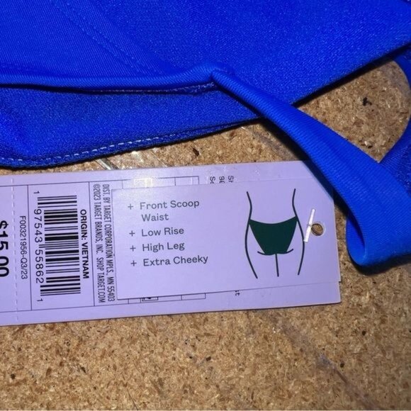 Wild Fable Womens XL Cheeky Bikini Bottoms High-Leg Scoop Waist Blue - Picture 6 of 7